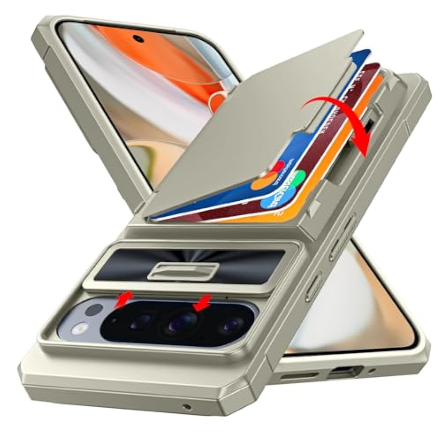 Google Pixel 9 Pro XL Case with Card Holder, Kickstand & RFID Blocking - Titanium
