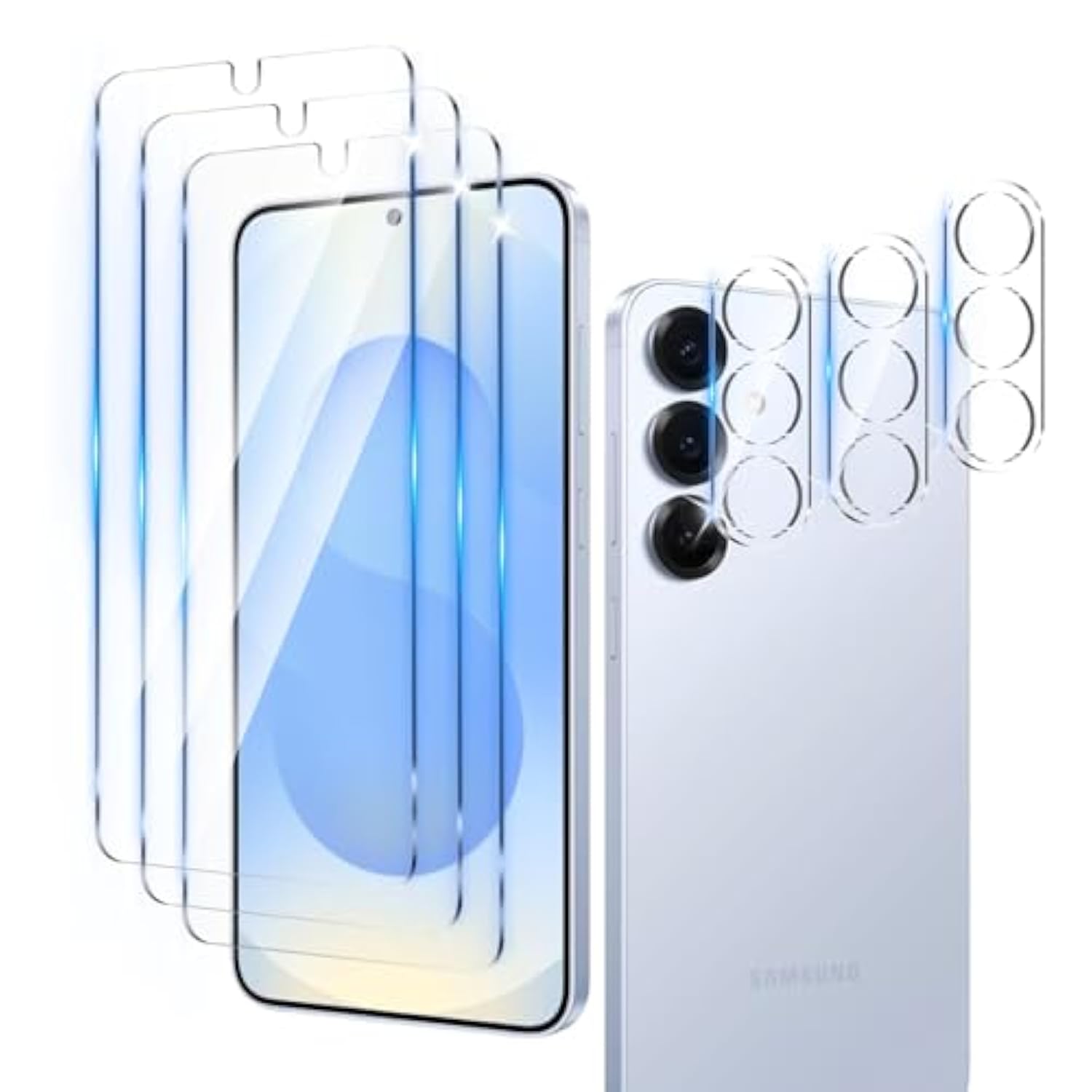 3 Pack Screen Protector Designed For Galaxy S25 With 3 Pack Tempered Glass Camera Lens Protector,Ultra Hd Clear,9H Hardness,Easy Install - Case Friendly,Scratch Resistant
