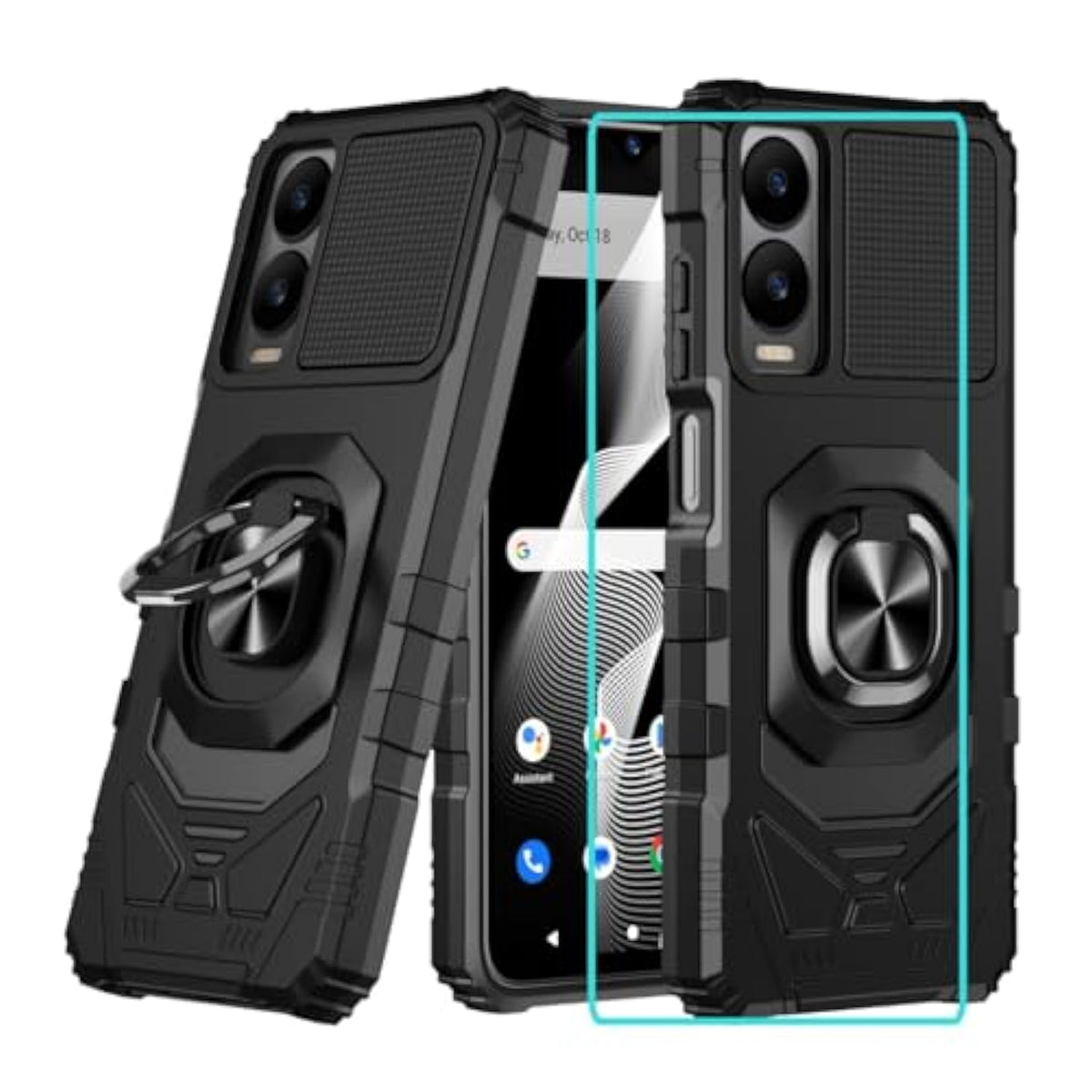 For Cricket Icon 6 Case/Att Verge Case With Screen Protector,Dual Layer Military Grade Protection With Ring Stand,Rugged Shockproof Corner Silicone Phone Cover For Cricket Icon 6 /Att Verge Black