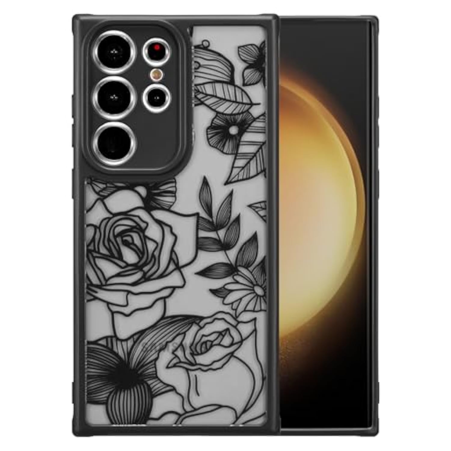 For Samsung Galaxy S22 Ultra Case Rose Design Floral Pattern Slim Case For Women Girls Tpu Bumper Shockproof Protective Cover For Galaxy S22 Ultra, Black