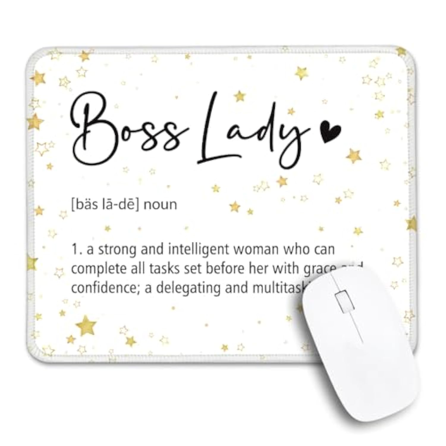 Boss Lady Definition Mouse Pad With Stitched Edge, Funny New Business Owner Gifts Women Boss Gifts For Boss Female, Appreciation Gifts For Women Entrepreneurs, Boss Day Women'S Day Gifts