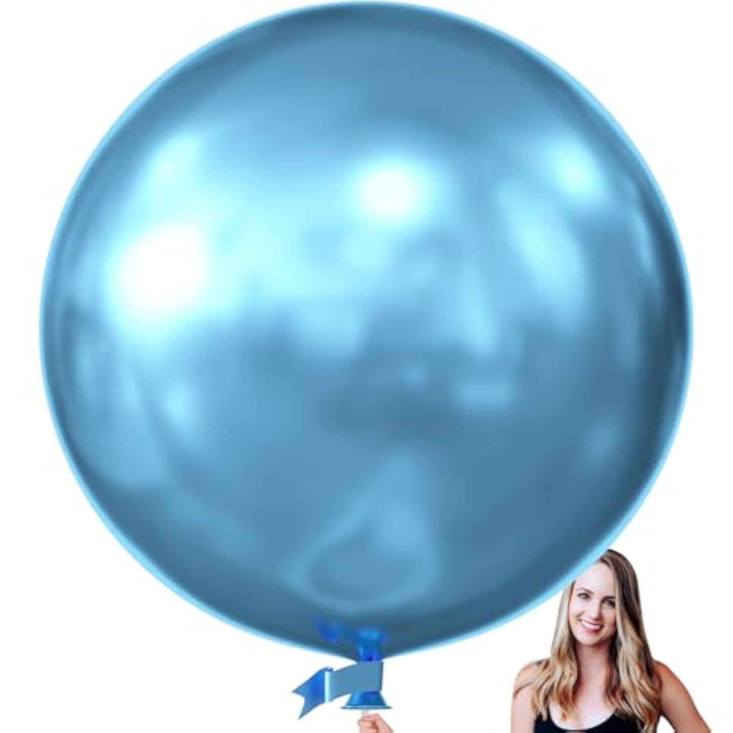 36 Inch Giant Metallic Blue Balloons, 6 Pack Large Round Blue Latex Balloons For Anniversary, Birthday, Christmas, Wedding, Baby Shower Party Decorations
