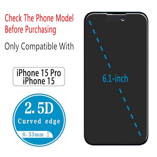 (2 Pack) Matte Glass Screen Protector For Iphone 15 / Iphone 15 Pro (6.1-Inch) Tempered Glass Film, Anti Glare, Anti Fingerprint, Ultra-Smooth