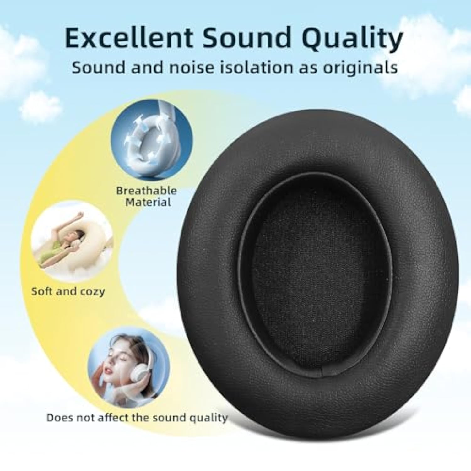 Cooling Gel Replacement Ear Pads Cushions For Beats Studio 2 & Studio 3 Wired & Wireless Headphones, Earpads With High-Density Noise Isolation Foam, Added Thickness - (Black)