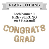 Pre-Strung Congrats Grad Banner - No Diy - Gold Glitter Graduation Party Banner - Pre-Strung Garland On 8 Ft Strand - Gold Grad Congrats Class Of 2026 Party Decorations & Decor. Did We Mention No Diy