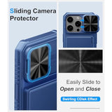 iPhone 16 Pro Case with Card Holder, Slide Camera Cover, Military-Grade Protection, Blue