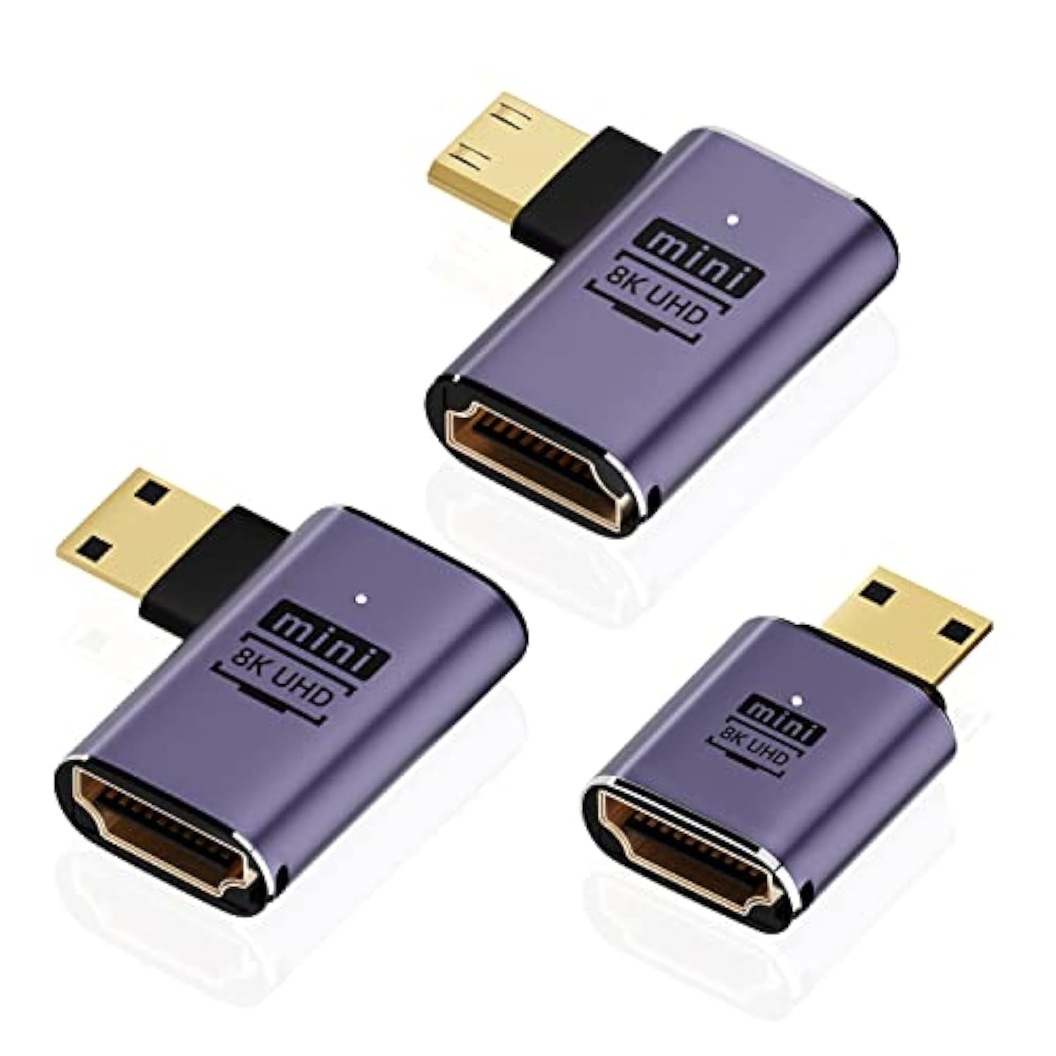 8K Mini Hdmi To Hdmi Adapter (3 Pack), 90 Degree Left And Right Angle Mini Hdm