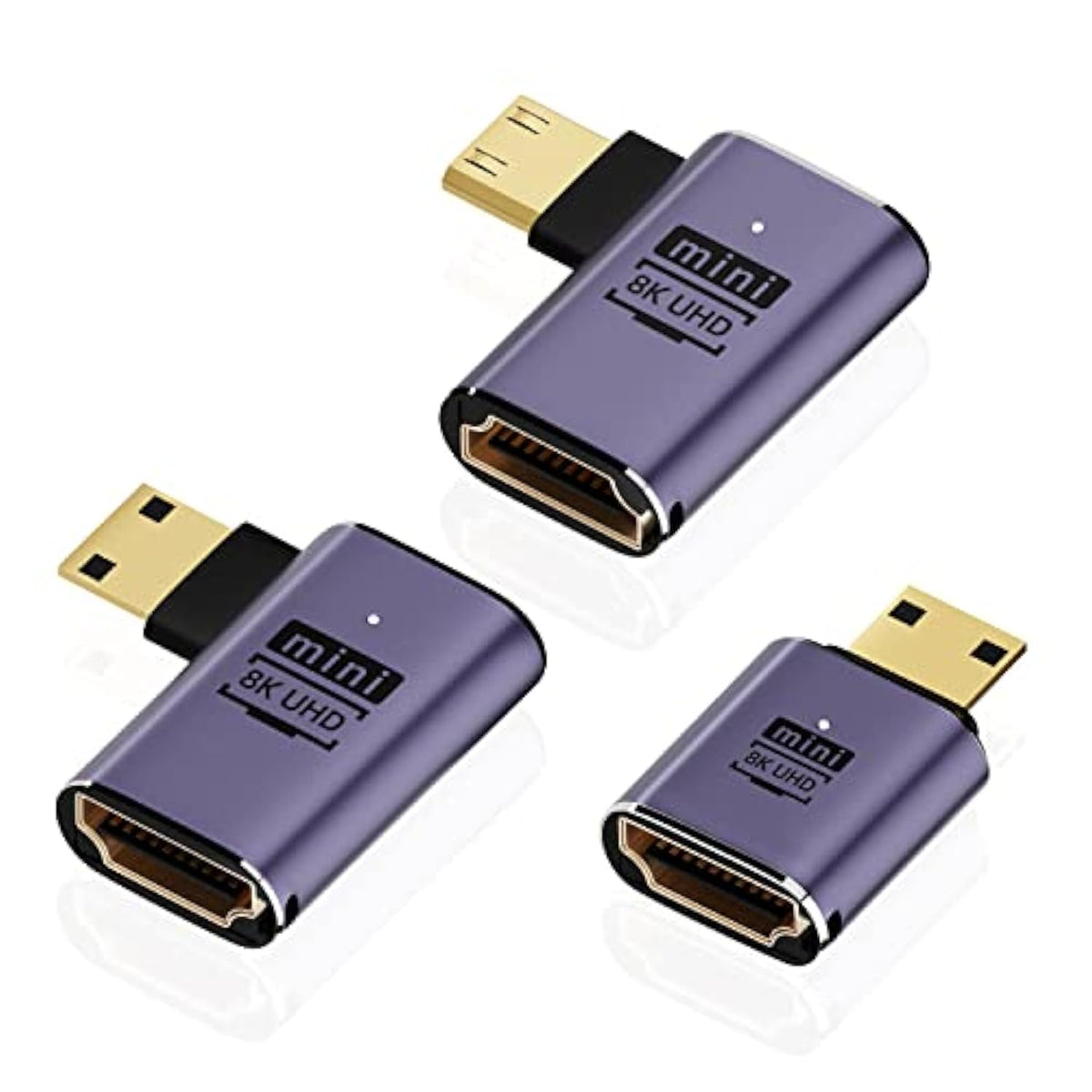 8K Mini Hdmi To Hdmi Adapter (3 Pack), 90 Degree Left And Right Angle Mini Hdm