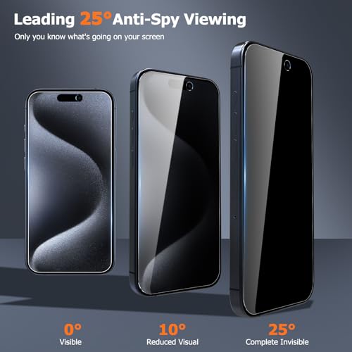 [3+3 Pack For Iphone 15 Pro Max Privacy Screen Protector, Tempered Glass Anti-Spy Private Screen Protector With Camera Lens Protector For 15 Pro Max, [Easy Install Frame] Case Friendly