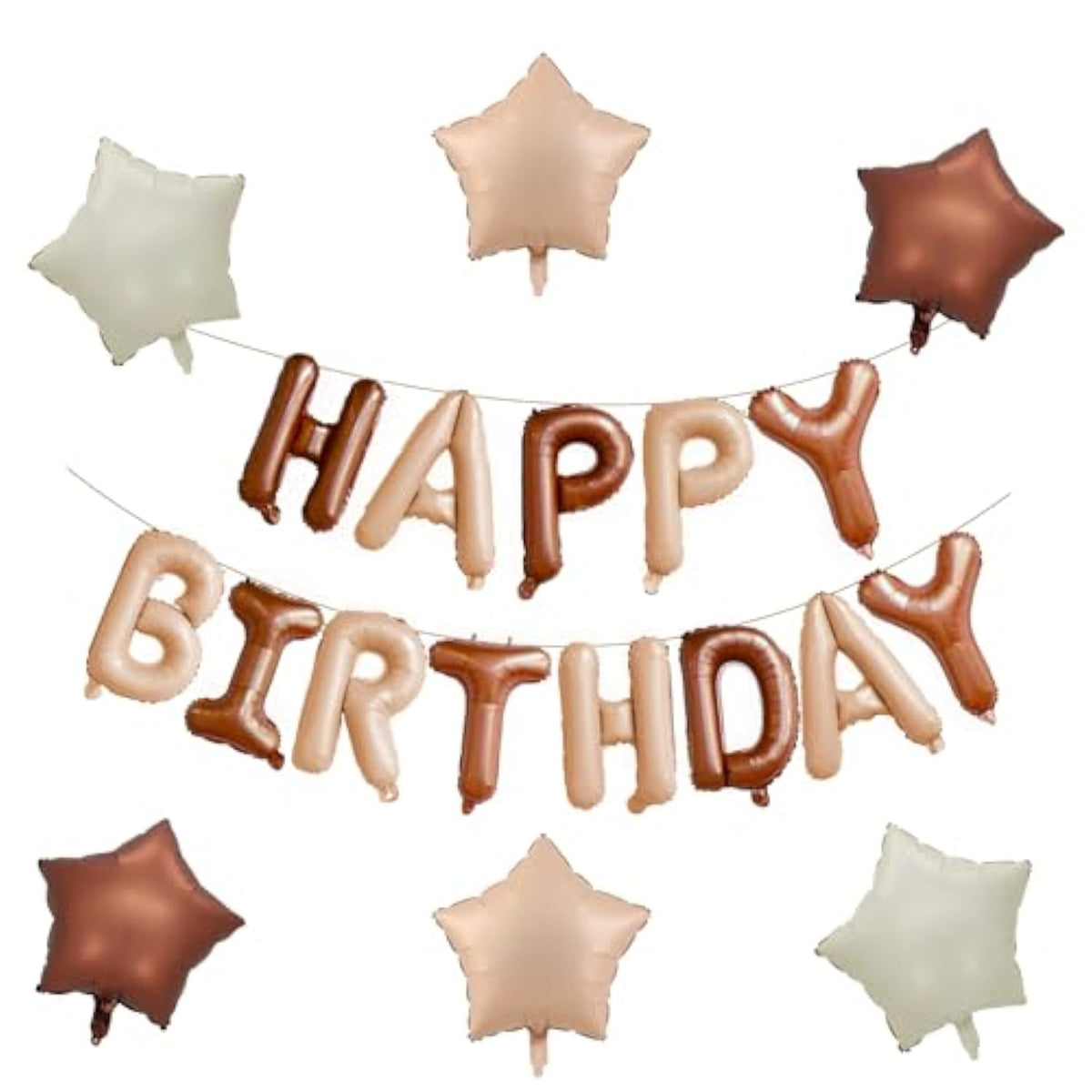 Brown And Beige Happy Birthday Balloons Kit With 16 Inch Mylar Foil Letters Balloon And Star Balloons For Birthday Party Decorations Photo Booth Backdrop