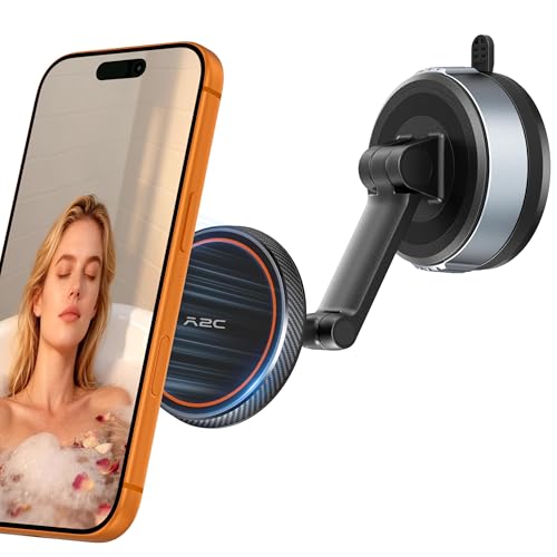 Shower Phone Holder for MagSafe, Reusable Gel-Lock Suction Cup Phone Mount with 3-Inch Dual Pivot Adjustable Arm, Phone Holder for Shower, Mirror,