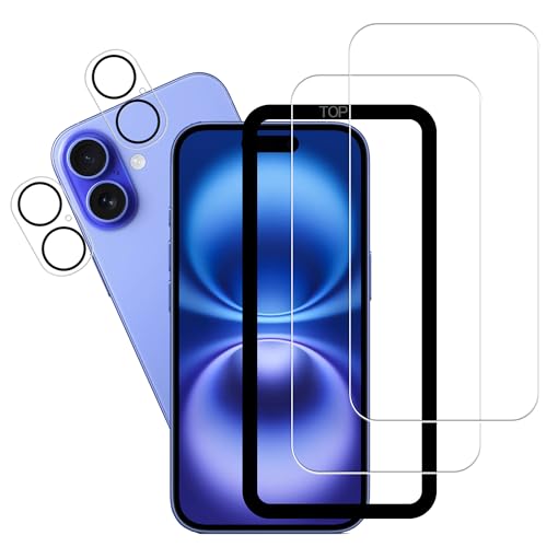 Screen Protector For iPhone 16 Tempered Glass 2-Pack Camera Lens Protector Film 2-Pack With Easy Alignment Tool