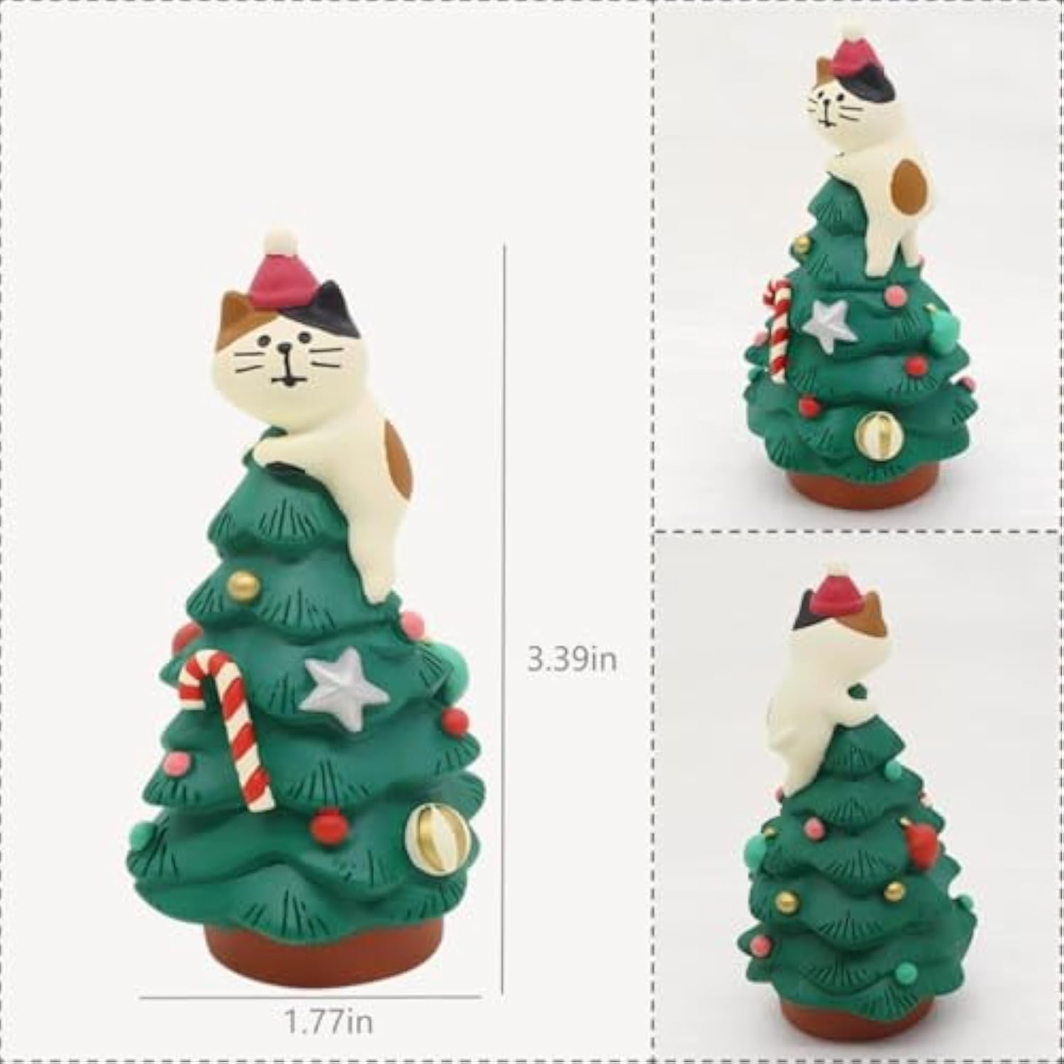 Mini Christmas Tree Figurines, Cute Calico Cat And Penguin With Santa Hats, Playful Resin Decorations For Christmas, Perfect For Fairy Garden And Office Desk Decor