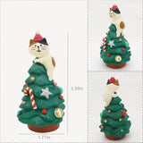 Mini Christmas Tree Figurines, Cute Calico Cat And Penguin With Santa Hats, Playful Resin Decorations For Christmas, Perfect For Fairy Garden And Office Desk Decor