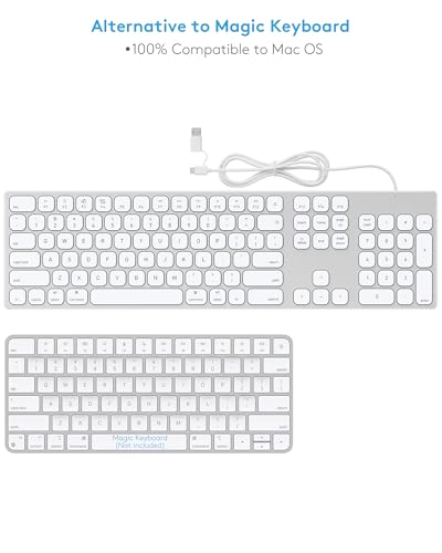 Aluminum Usb Wired Keyboard With Numeric Keypad For Mac Pro, Mini Mac, Imac, Imac Pro, Macbook Pro/Air, Laptop And Pc Computer