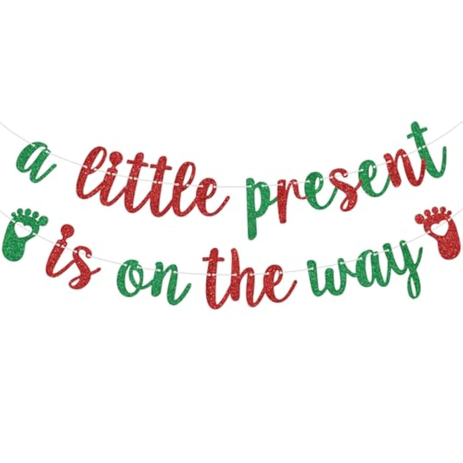 Red Glitter A Little Present Is On The Way Banner Christmas Baby Shower Decor