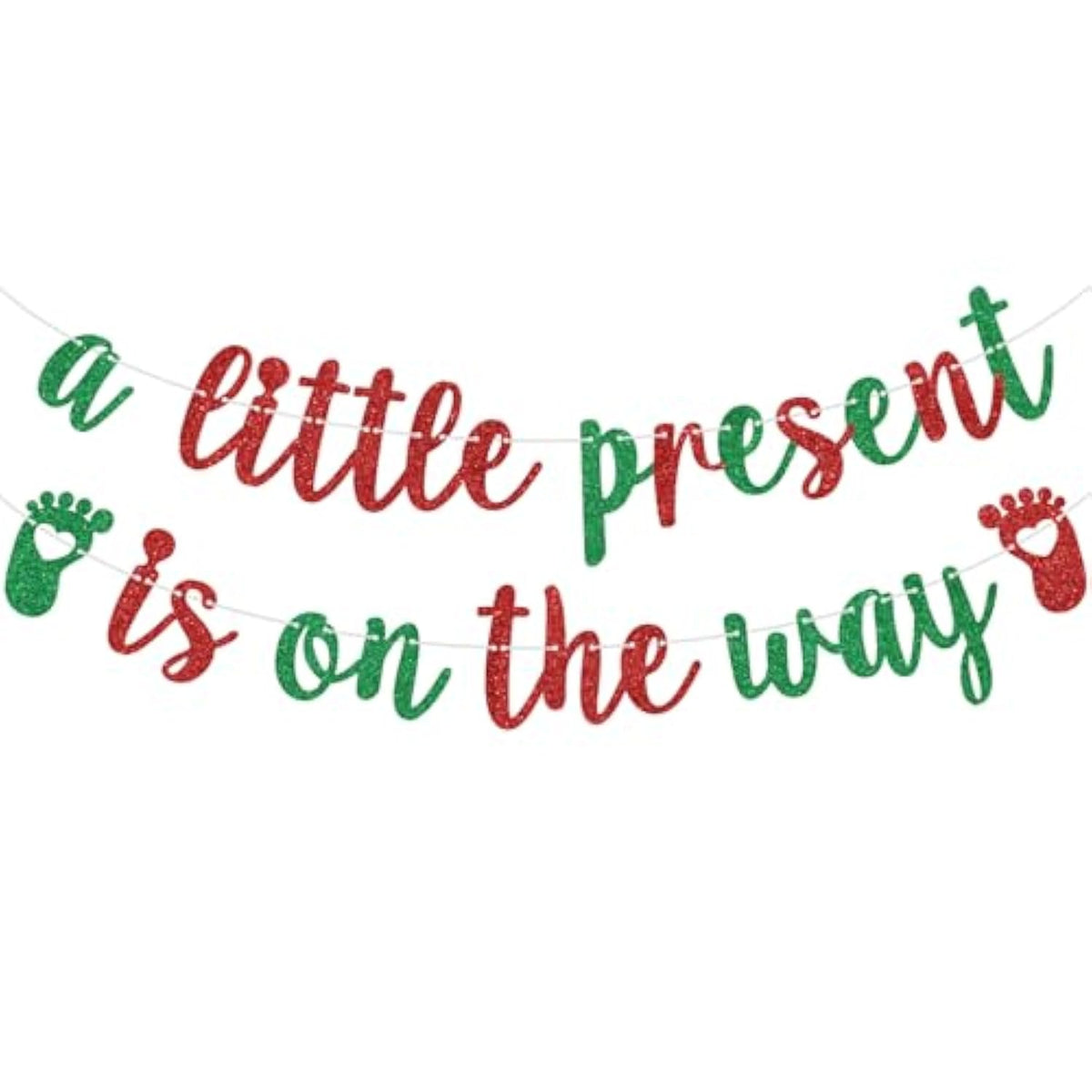 Red Glitter A Little Present Is On The Way Banner Christmas Baby Shower Decor