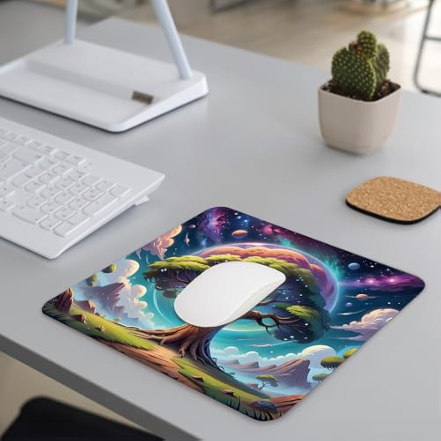 Tree Of Life Gaming Mouse Pad, Galaxy Space Universe Gifts For Office Desk Decor Accessories, Waterproof Non-Slip Rubber Base Cool Mousepad For Wireless Mouse 7.9X9.5 Inch
