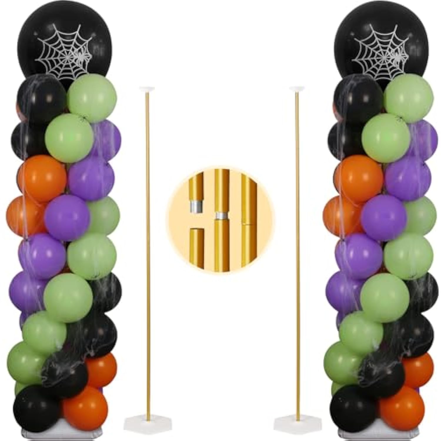 Gold Balloon Stand Set Of 2, 1 To 5.25 Ft Adjustable Metal Balloon Column For Both Floor Stand And Table Centerpieces
