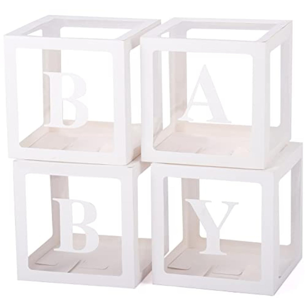 4Pcs Baby Boxes with Letters for Gender Reveal & Baby Shower Decorations (White)