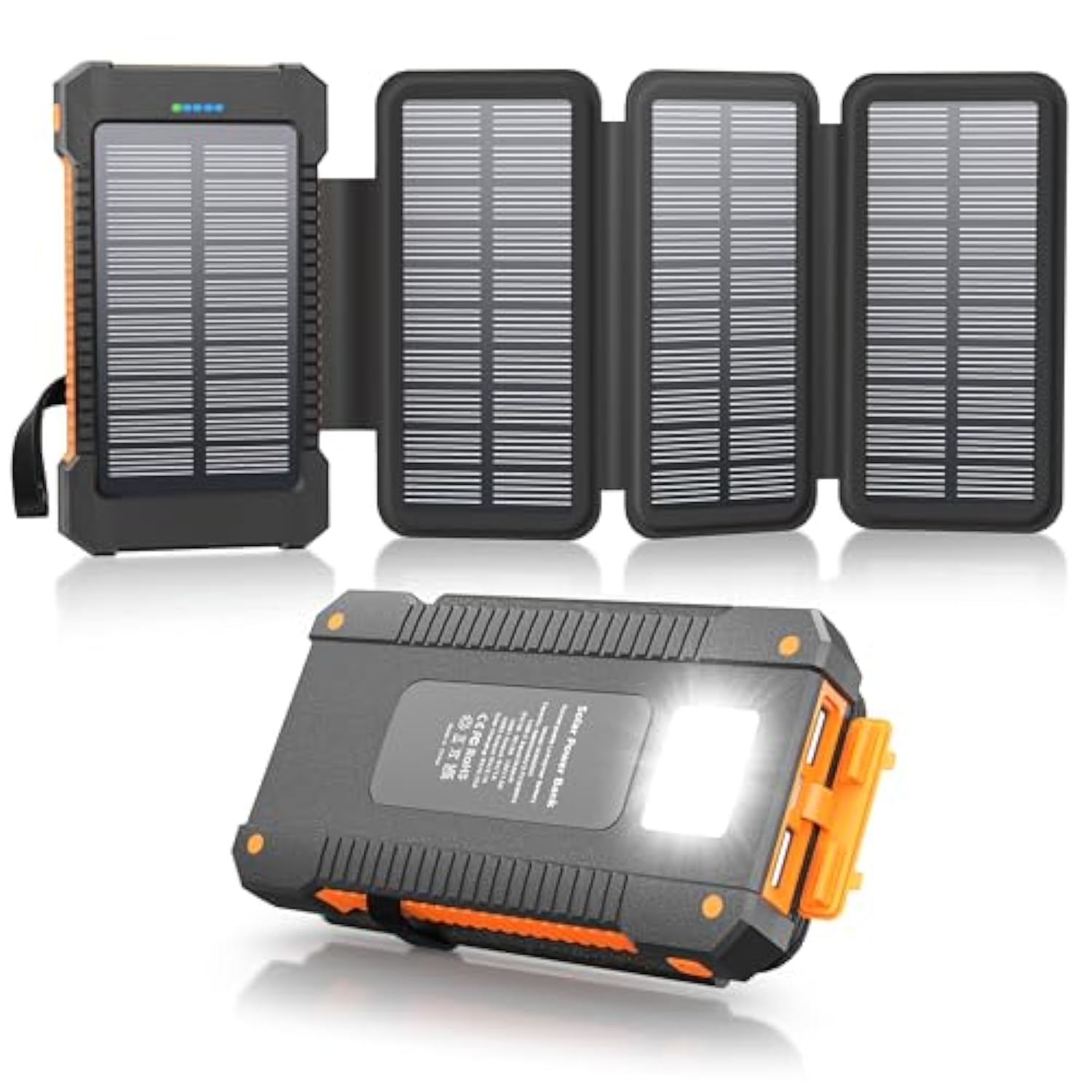 Solar Power Bank 38800Mah With 4 Solar Panels, Portable Charger Usb C 18W Fast Charge For Iphone Samsung, Ip67 Waterproof Outdoor External Battery Pack With Flashlight Light/Sos/Strobe