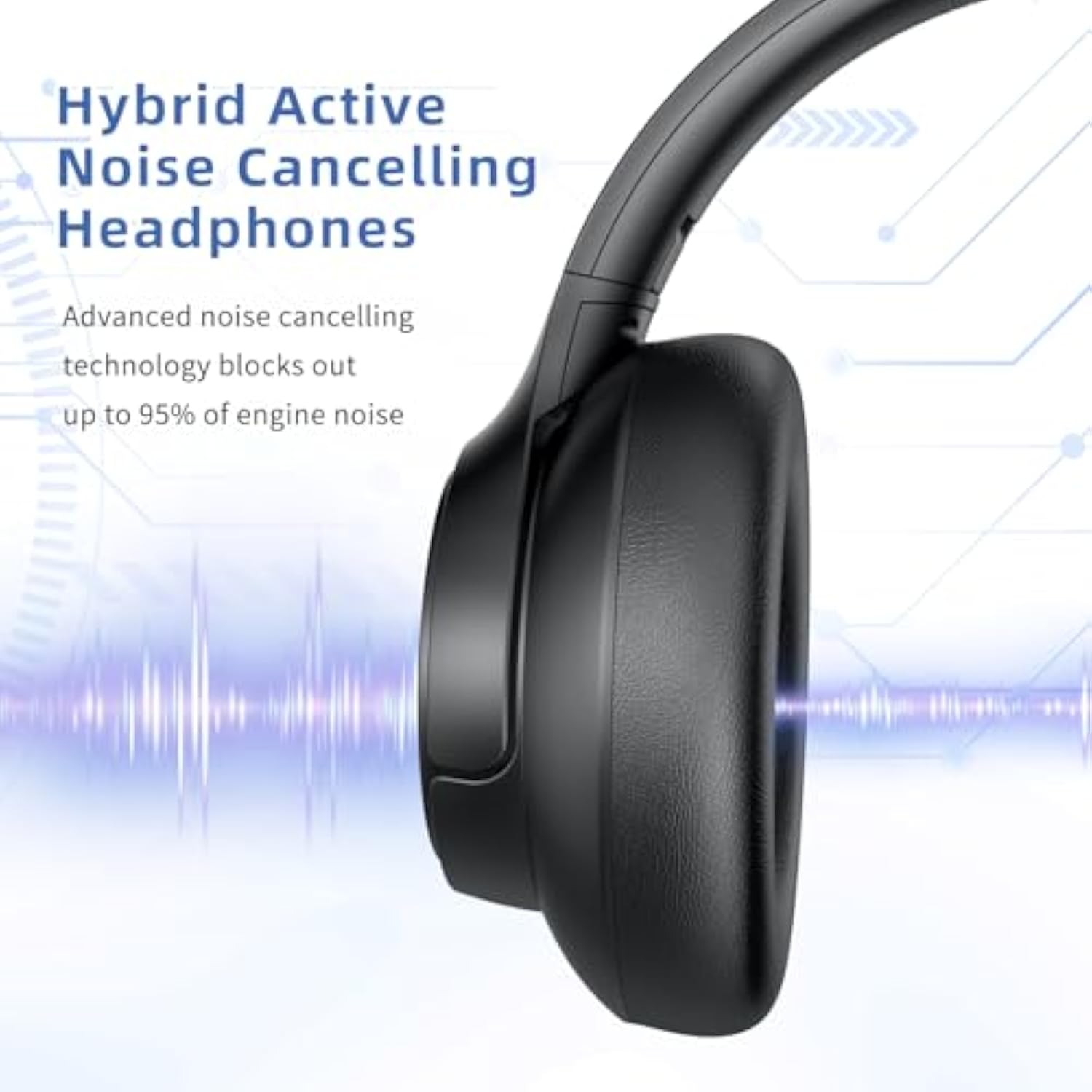 Active Noise Cancelling Wireless Over Ear Bluetooth Headphones With Microphone, Transparency Mode, 70H Playtime, Hi-Res Audio, Deep Bass, Bluetooth 5.3, Lightweight Design, Black