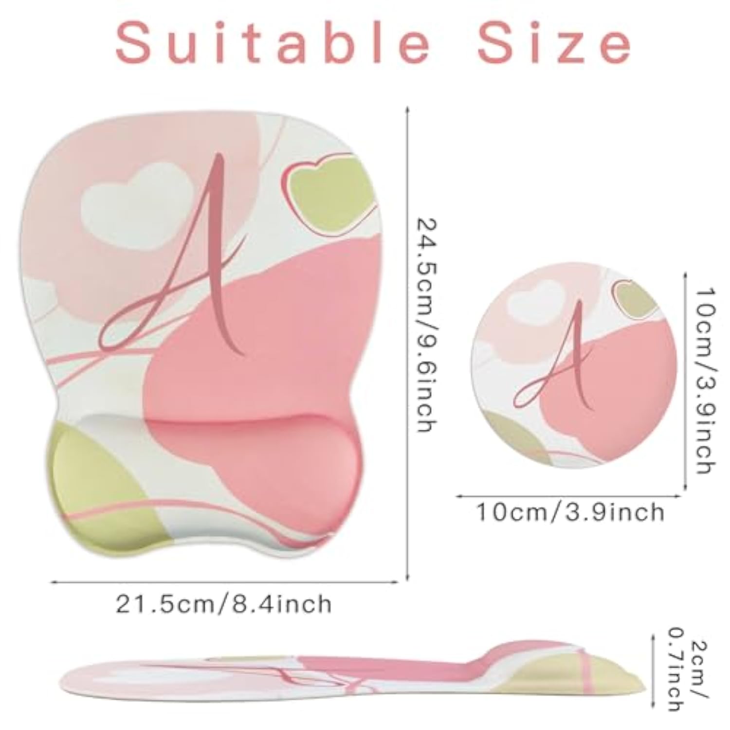 Ergonomic Mouse Pad,Personalized Cute Initial Mouse Pads And Coaster Set,Small Non-Slip Rubber Base Mouse Mat With Wrist Rest Support Gel For Working Gaming Easy Typing&Pain Relief,K