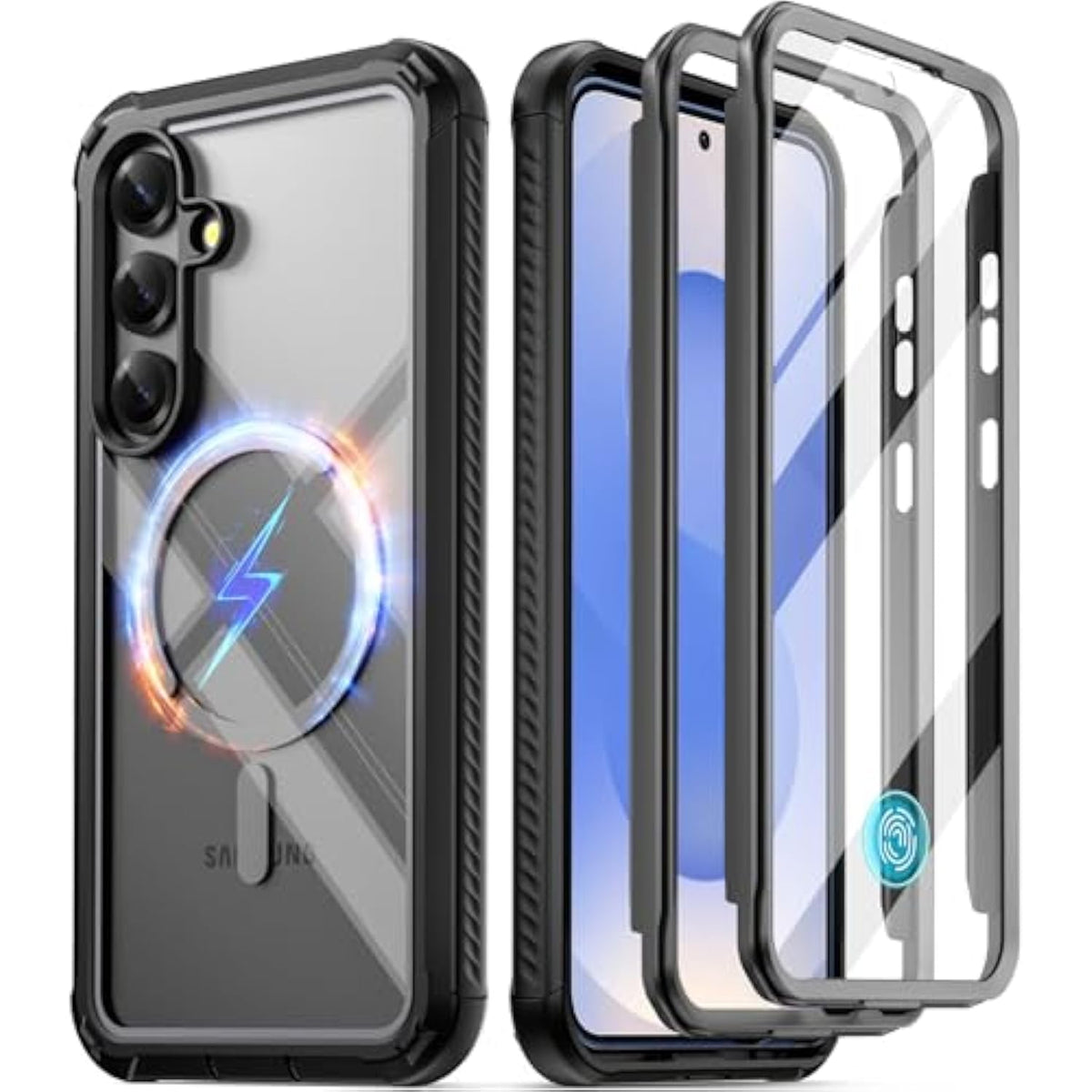 Guardian Magpro Case For Galaxy S25 5G 6.2" (2025), [20Ft Mil-Grade Drop Tested] Built-In Screen Protector [Work With Fingerprint Id] Full Body Shockproof Rugged Clear Case, Black/Clear