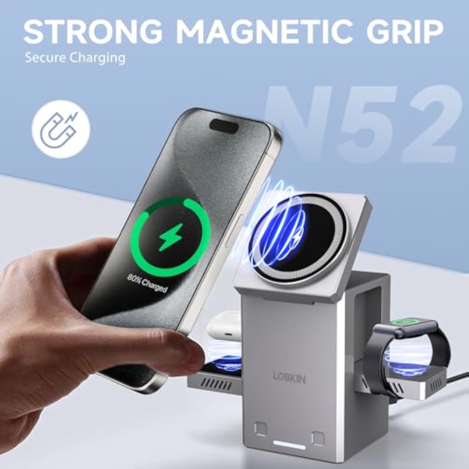 Wireless Charging Station For Apple - 3 In 1 Charger Stand Multiple Devices, Foldable Intelligent Magnetic Charger Dock For Iphone 16/15/14/13, Airpods, Apple Watch