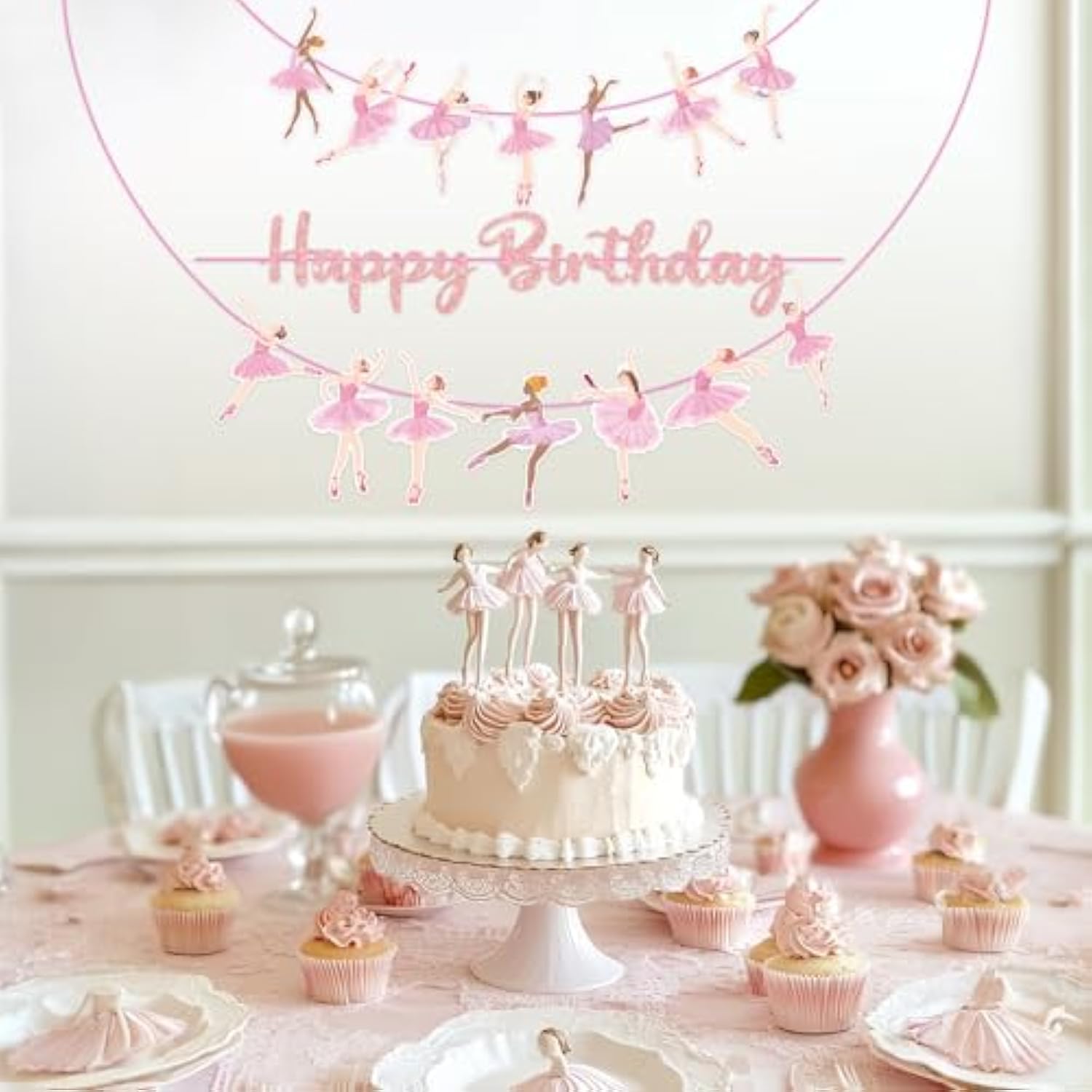 3Pcs Pink Ballerina Birthday Party Banners, Ballet Girls Happy Birthday Decorations Ballet Themed Hanging Banner Decor For Girls Tutu Dance Party Supplies