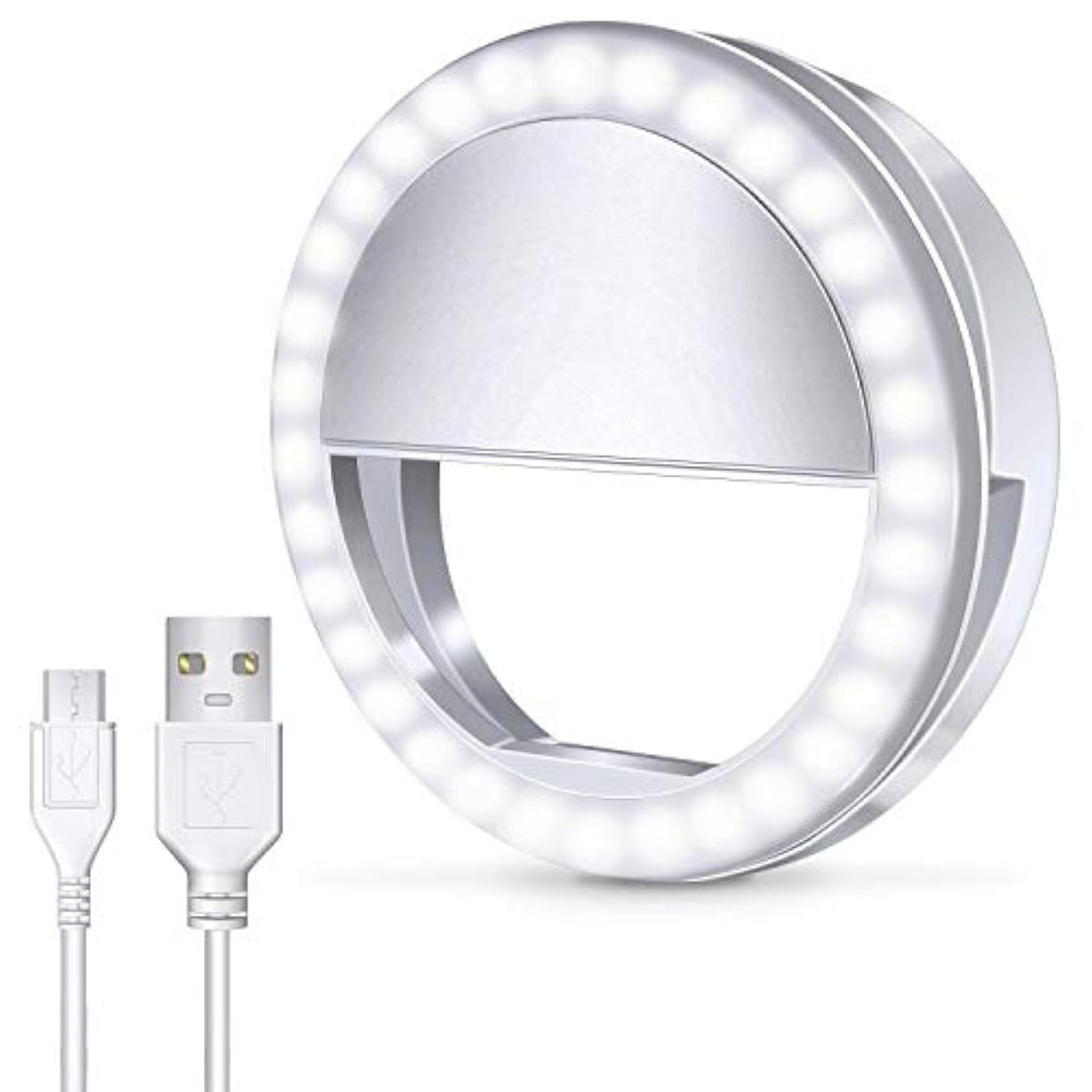 Rechargeable Selfie Ring Light 36 LEDs 3-Level Brightness Clips on Phone