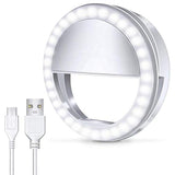 Rechargeable Selfie Ring Light 36 LEDs 3-Level Brightness Clips on Phone