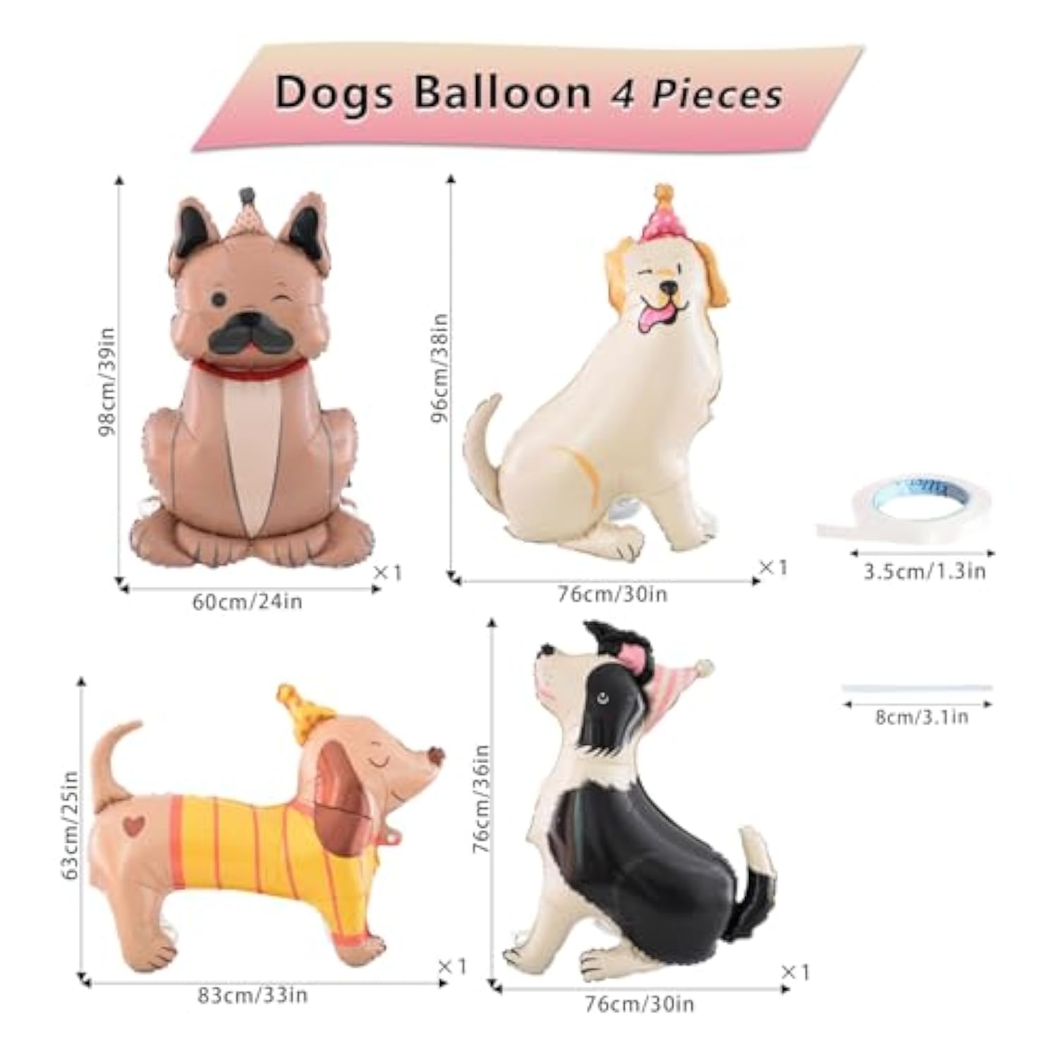 4 Pcs 4D Standing Pet Dog Foil Balloons Cute Puppy Balloons for Baby Showers