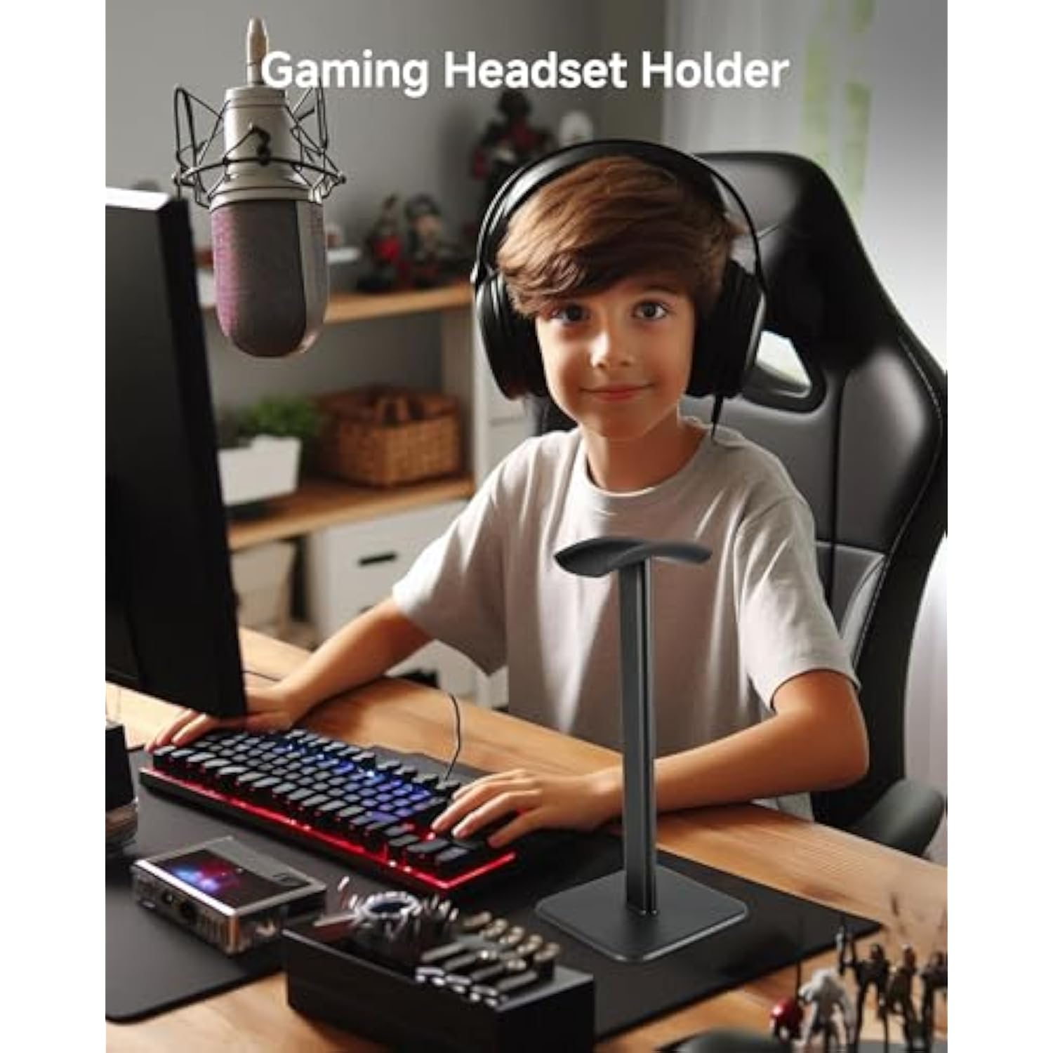Headset Stand - Headphone Holder For Desk With Aluminum Hanger Compatible With All Over-Ear On-Ear Computer Xbox One Ps5 Ps4 Pc Game Telephone Headsets (Black)
