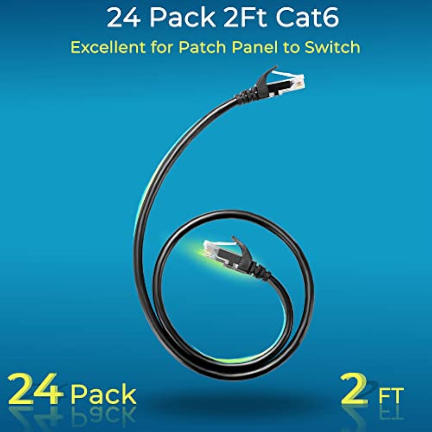Patch Cables Cat6 2Ft 24 Pack, Ethernet Patch Cable 10G, Cat 6 Patch Cable For