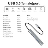 Lightning To Usb Hub [Apple Mfi Certified] 4-In-1 Otg Hub With 3 Usb 3.0 Ports And Fast Charging Port For Iphone/Ipad - Compatible With Microphones, Flash Drive, Keyboard, Mouse, Sound Card
