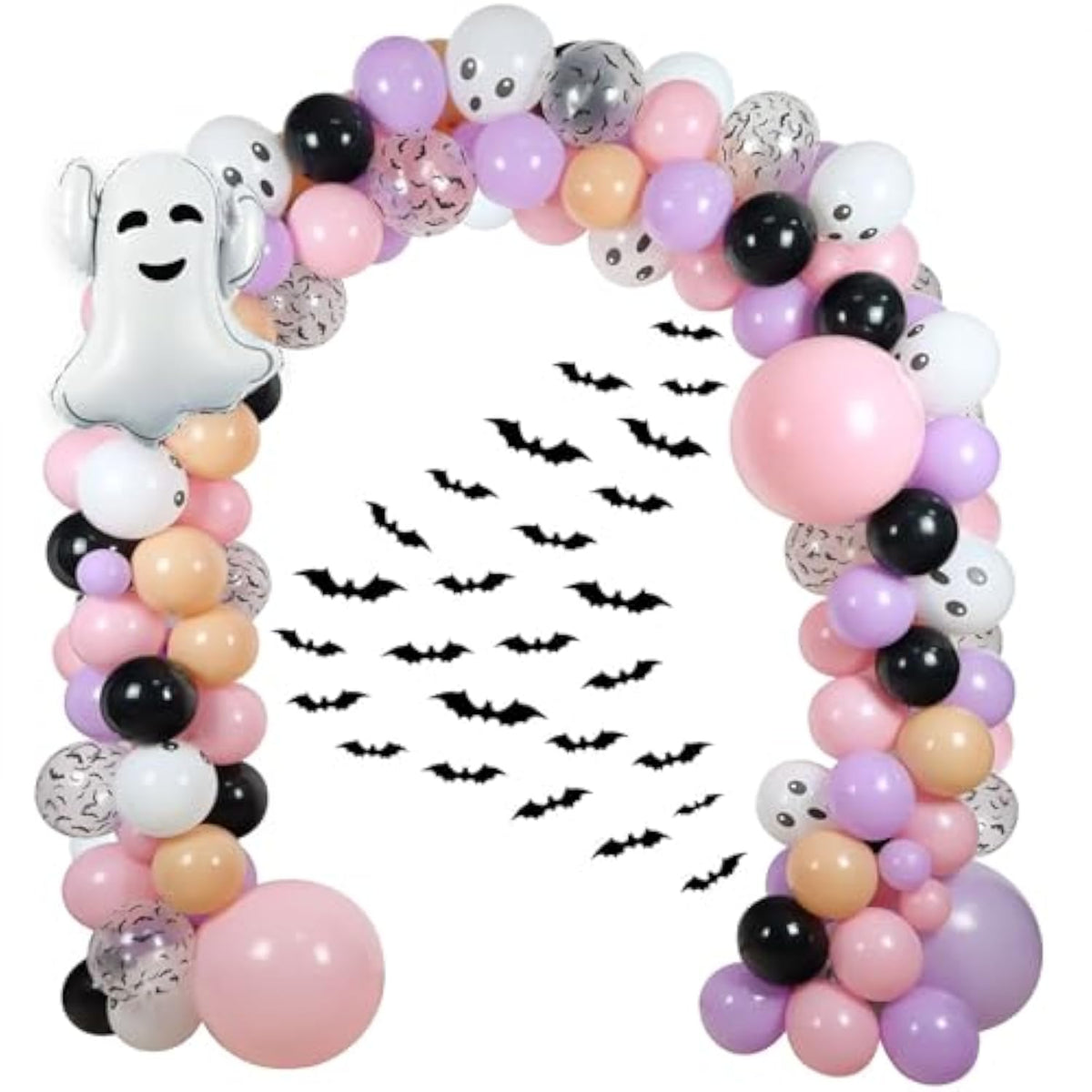 Halloween Balloon Garland Kit: Pink, Purple, Black Balloons with 3D Bats