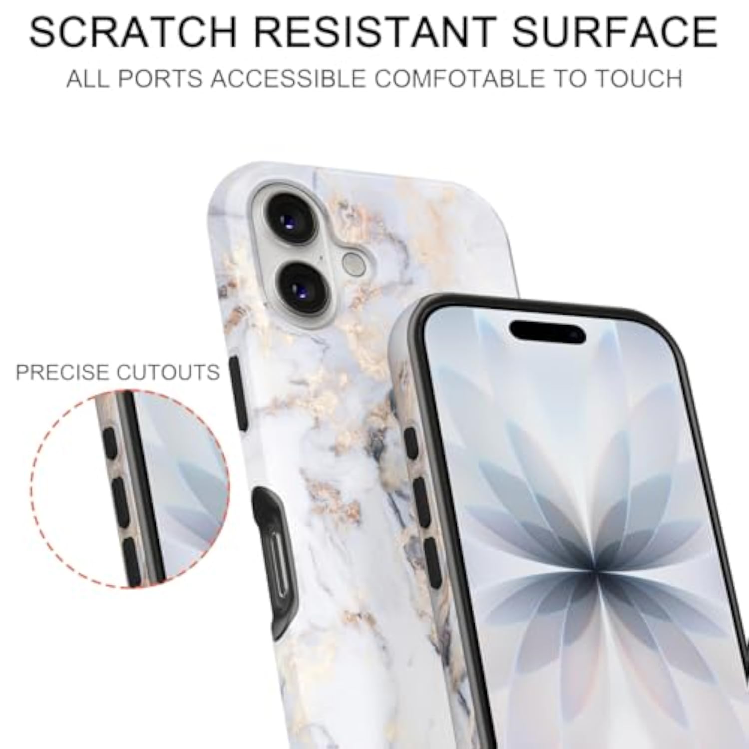 White Golden Marble 2 in 1 Phone Case for iPhone 17 6.3 Inch