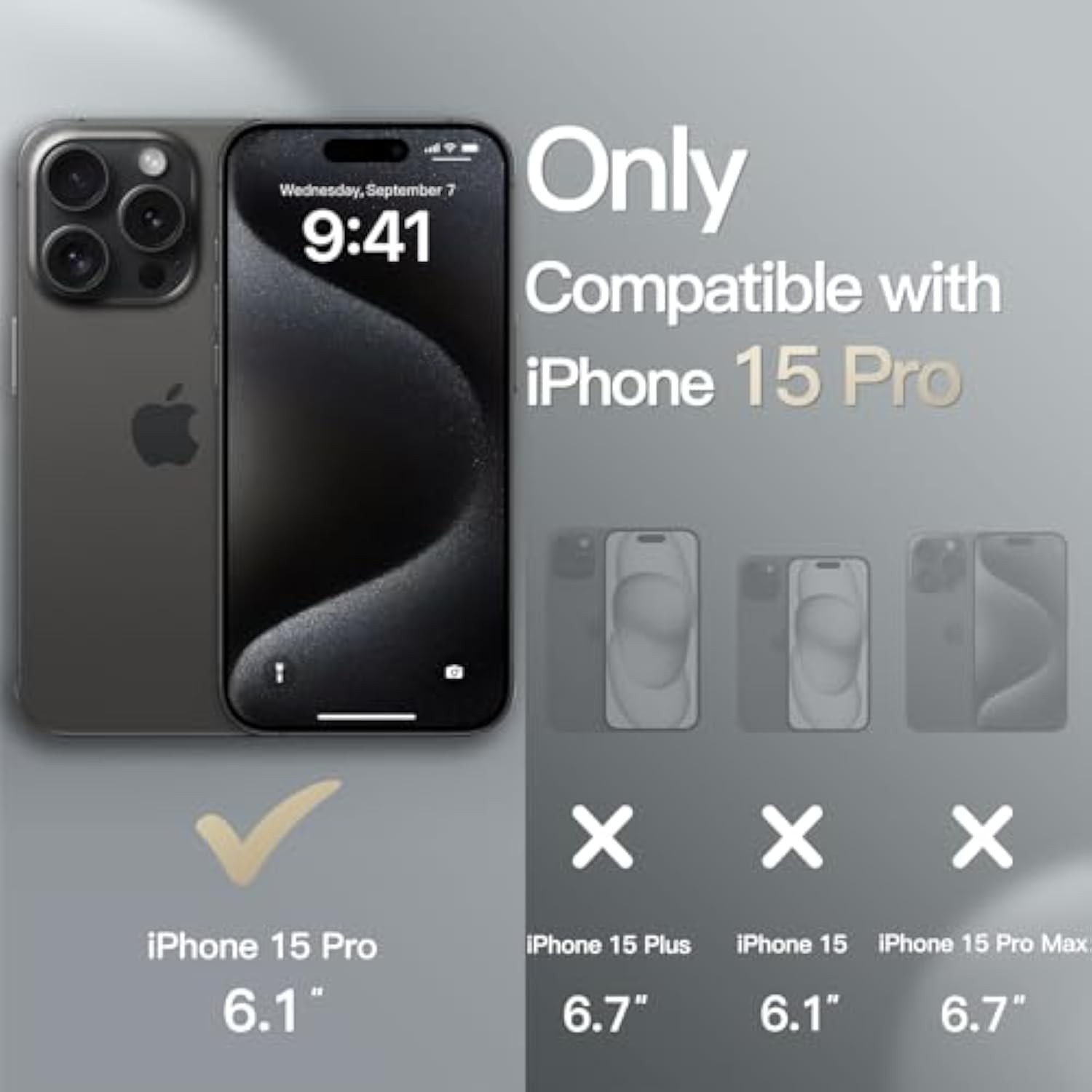 JETech Slim Case for iPhone 15 Pro 6.1-Inch with Camera Lens Full Cover Protection, Ultra-Thin Lightweight Matte Finish Minimalist Protective Phone Cover (Black Titanium)