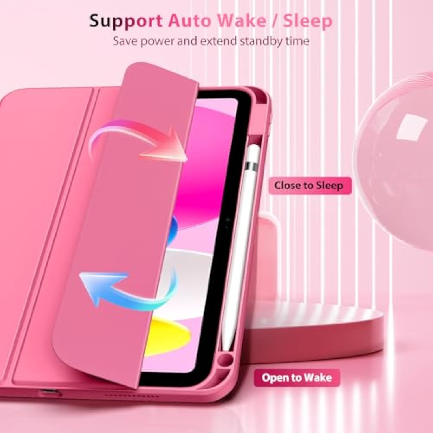 Case For (A16) 11Th Generation 11 Inch 2025, 10Th Generation Case 10.9 Inch 2022 With Pencil Holder,Slim Protective Cover With Clear Back Shell,Auto Wake/Sleep, Watermelon Pink