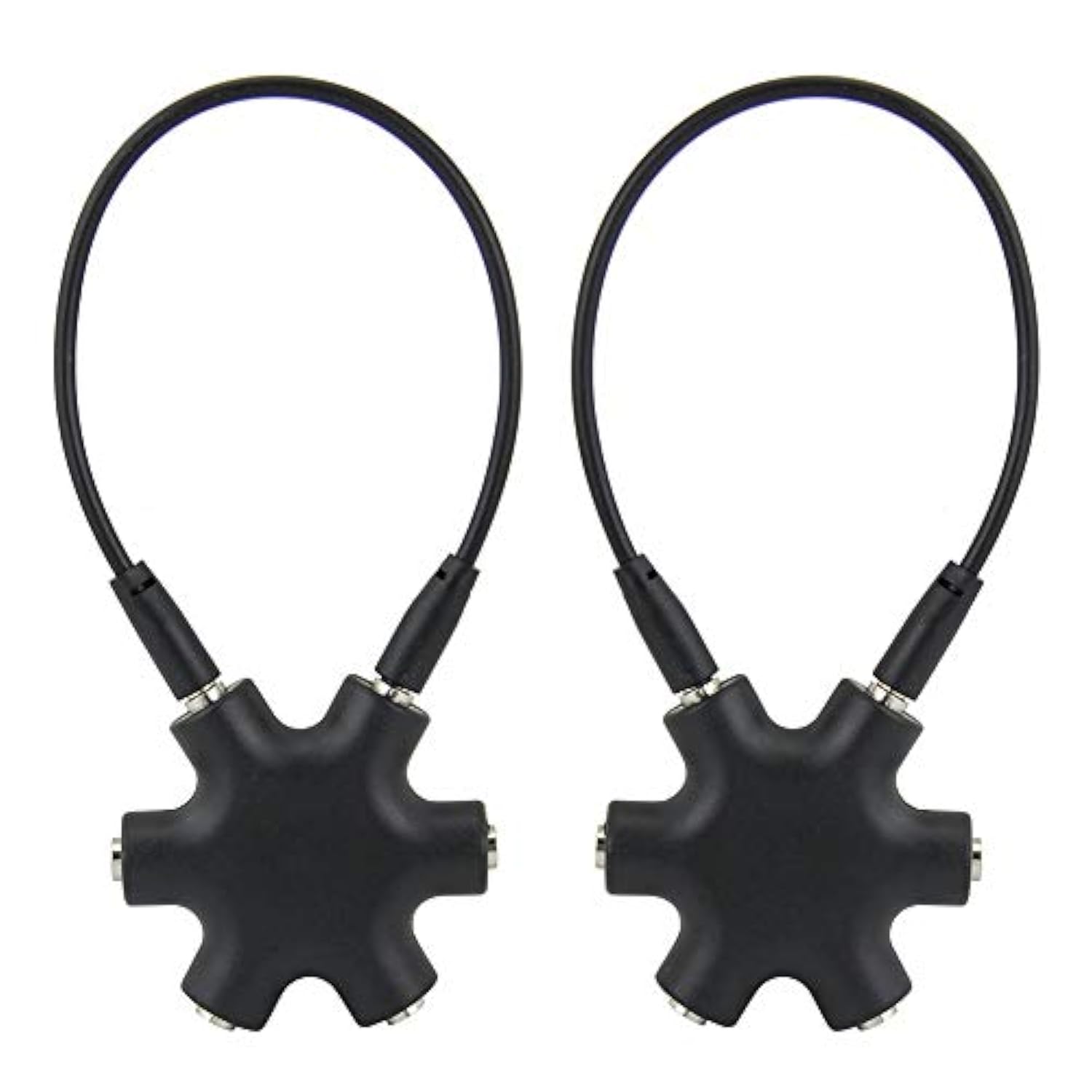 2Pcs Multi Headphone Splitter 3.5Mm Headphone Audio Jack Splitter 1 Male To 5 Port Female Earphone Headset Adapter (Black)