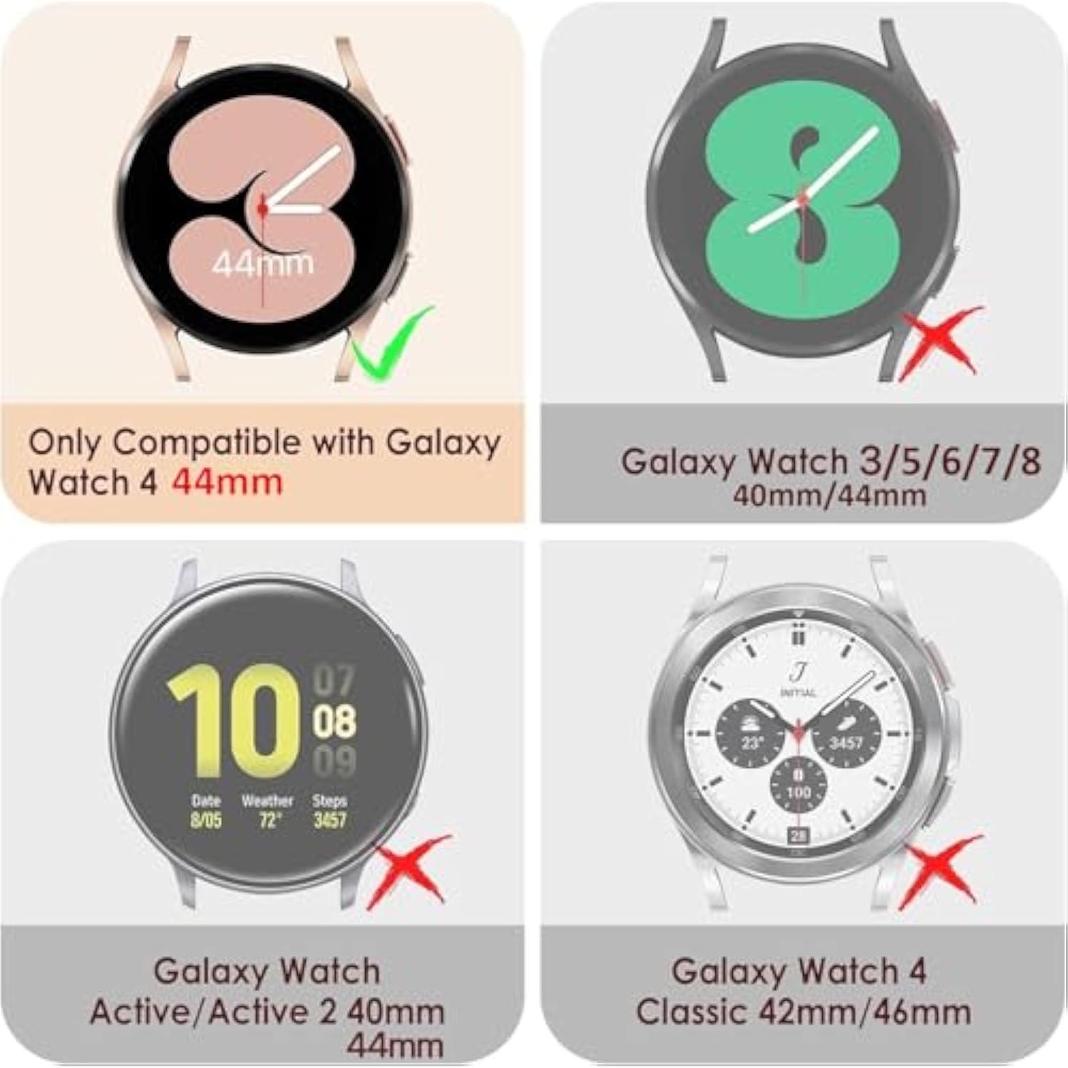 5Pack Screen Protector Compatible With Samsung Galaxy Watch 4 (44Mm) Smartwatch Only, Bling Hard Pc Case Built-In Glass Screen Protector, Women Men Gold/Pink/Black/Silver/Clear