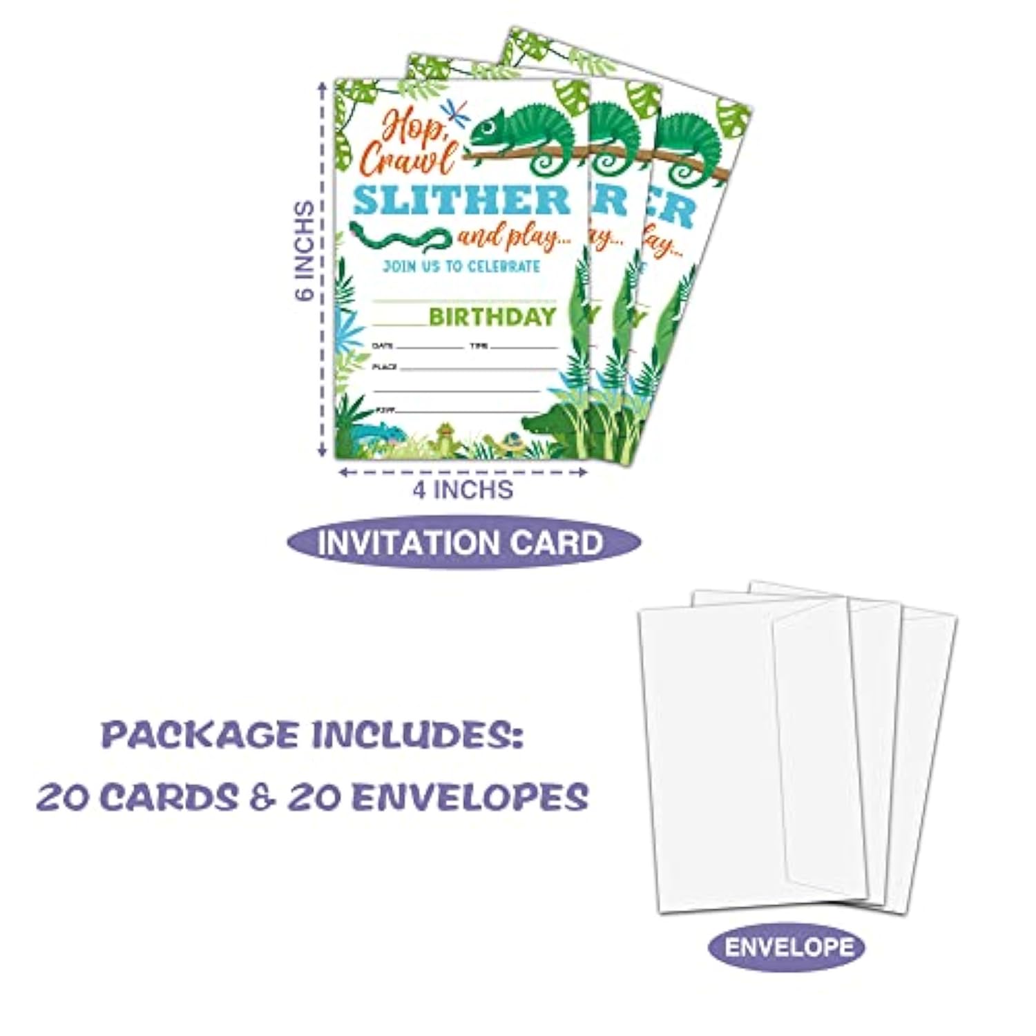 Reptile Amphibian Birthday Party Invitation, Lizard Themed Fill-In Invites For Men & Women, 20 Invitations With Envelopes (4" X 6"), Adults Snake Party Favors Decorations And Supplies -41