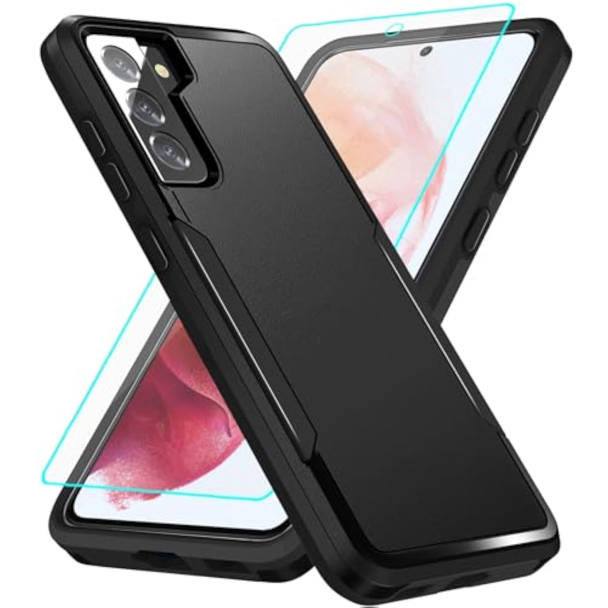 For Galaxy S21 Case With Screen Protection: Heavy Duty Protective Shockproof And Scratch Proof Cell Phone Case For Samsung Galaxy S21-Black