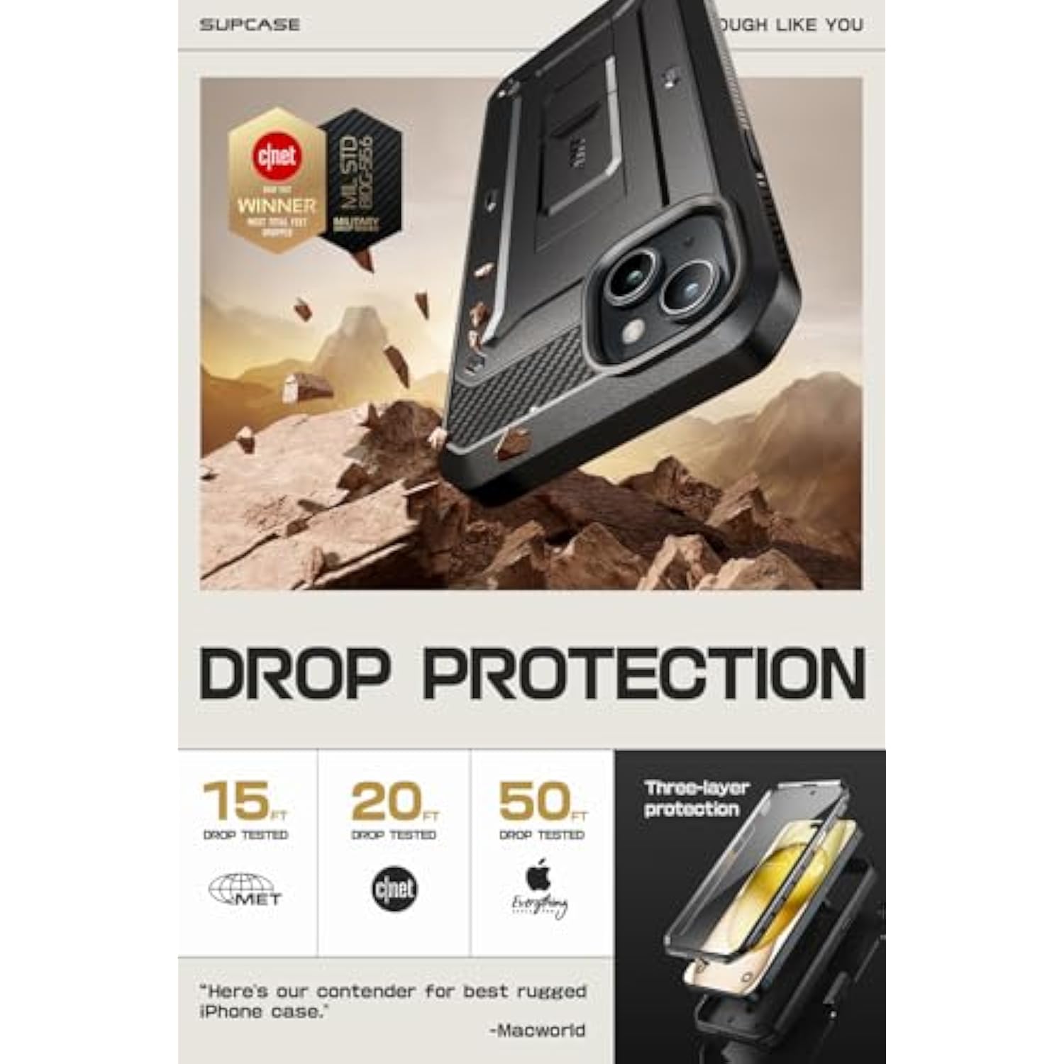 SUPCASE for iPhone 15 Plus Case with Screen Protector (Unicorn Beetle Pro), [Built-in Stand & Belt-Clip] [Military-Grade Protection] Heavy Duty Rugged Protective Phone Case for iPhone 15 Plus, Black