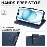 TUCCH Dark Blue RFID Blocking Folio Wallet Case for iPhone 15 (6.1") 2023