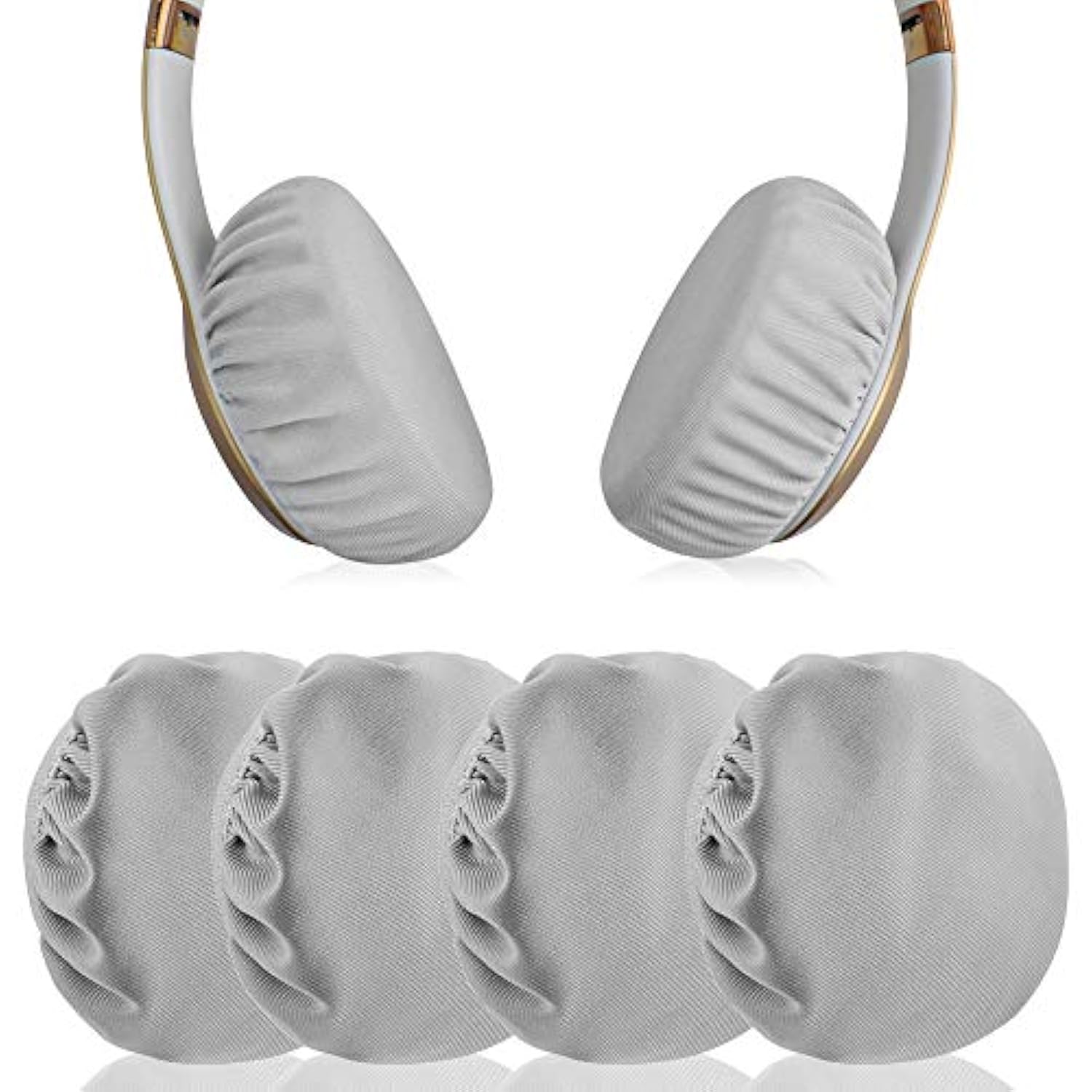 Geekria 2 Pairs Flex Fabric Headphones Ear Covers - Product Safety Certified - Washable & Stretchable Sanitary Earcup Protectors for On-Ear Headset, Sweat Pads for Gym, Gaming (S/Grey)