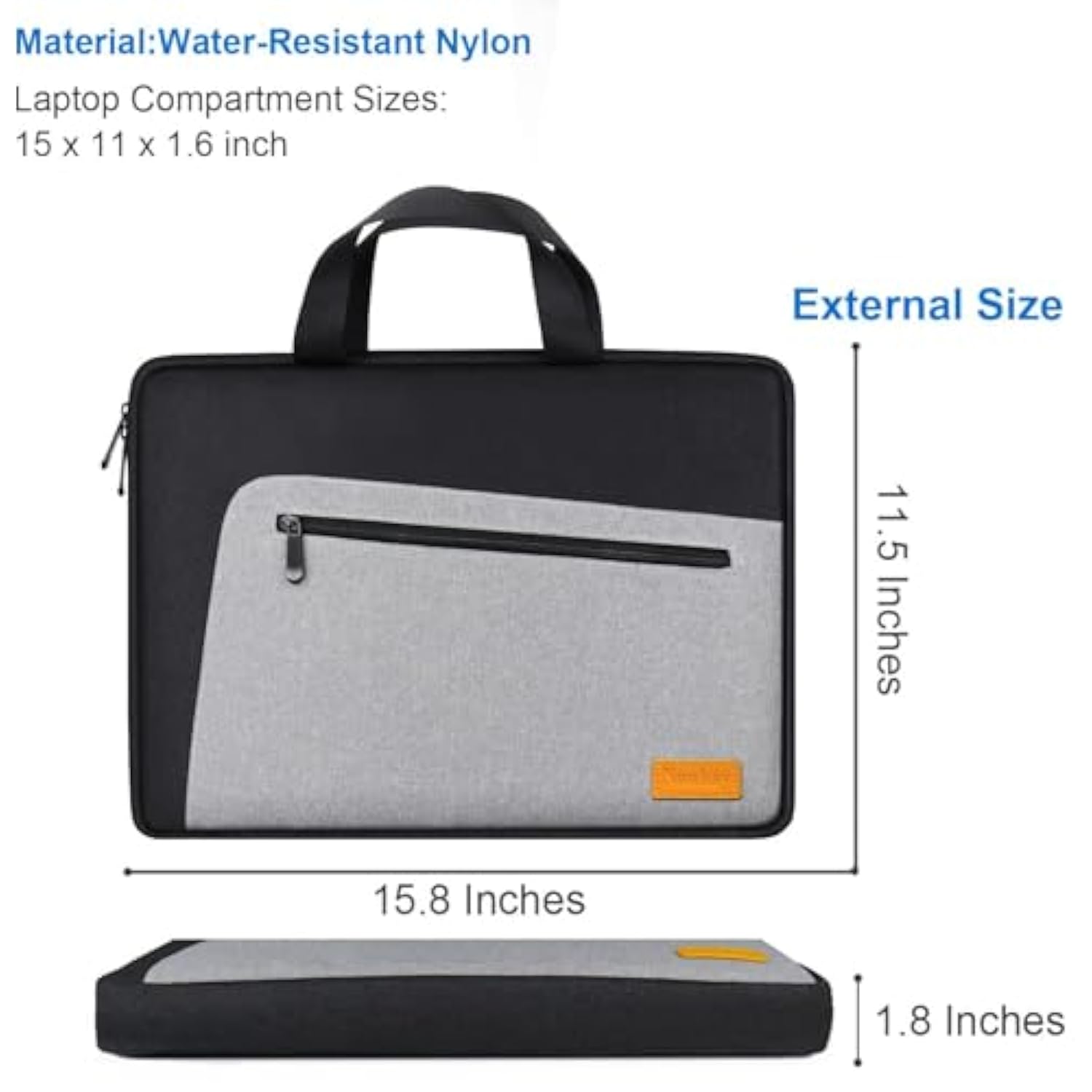 Laptop Case 15.6 Inch, Durable Shockproof Protective Laptop Sleeve, Water Resistant Computer Carrying Bag Briefcase Compatible With 15.6 Inch Hp, Dell, Acer, Asus, Lenovo, Notebook, Black/Grey