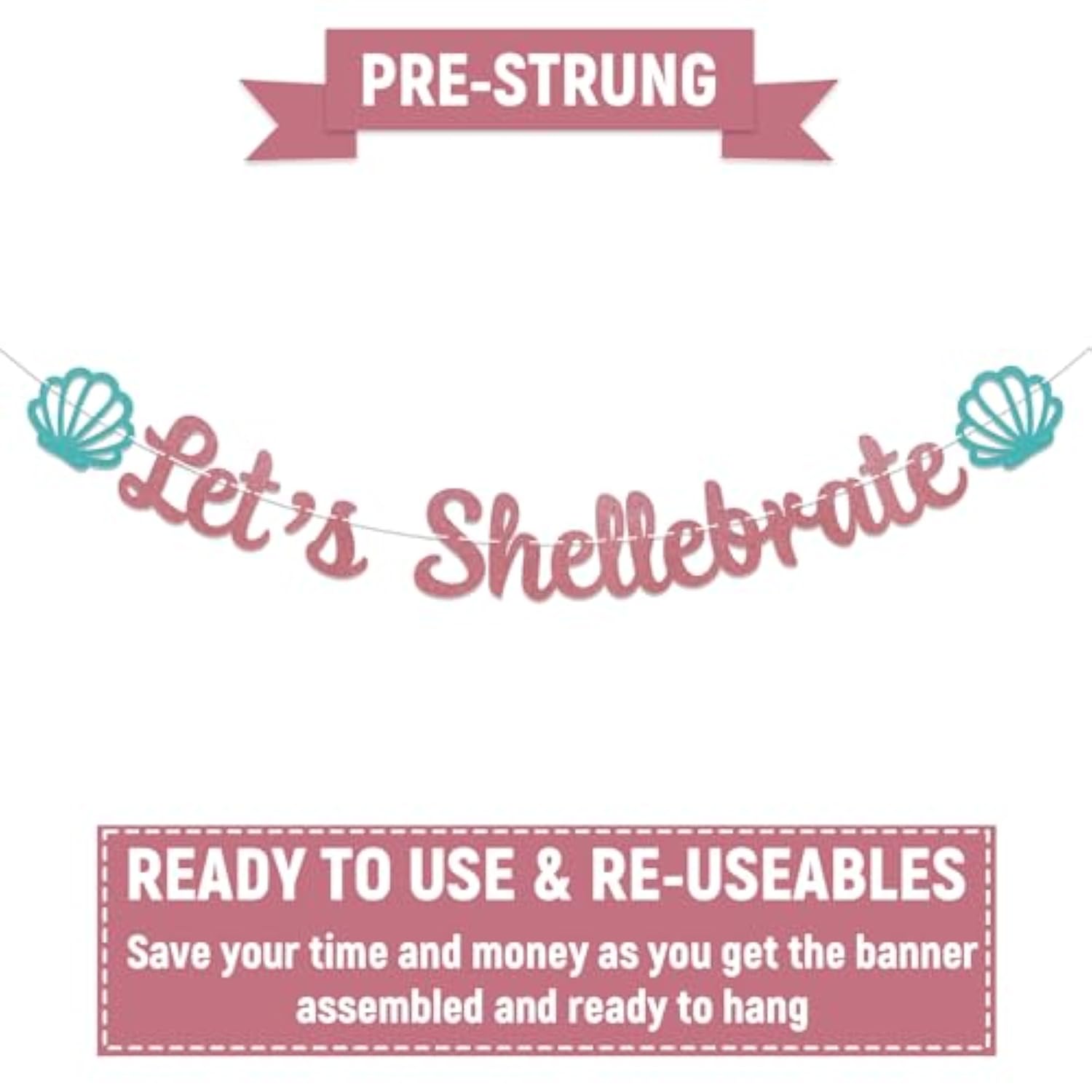 Let'S Shellebrate Banner - Seashell Bridal Shower Bachelorette Party Decor, Mermaid Baby Shower Birthday Party Decorations Rose Gold