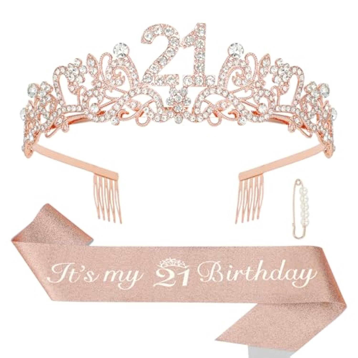 21St Birthday Decorations For Her - 21St Birthday Sash And Crown Kit For Girls Decorations 21St Tiara Party Favors